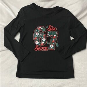 Kids Black Long Sleeve Shirt with Festive Print